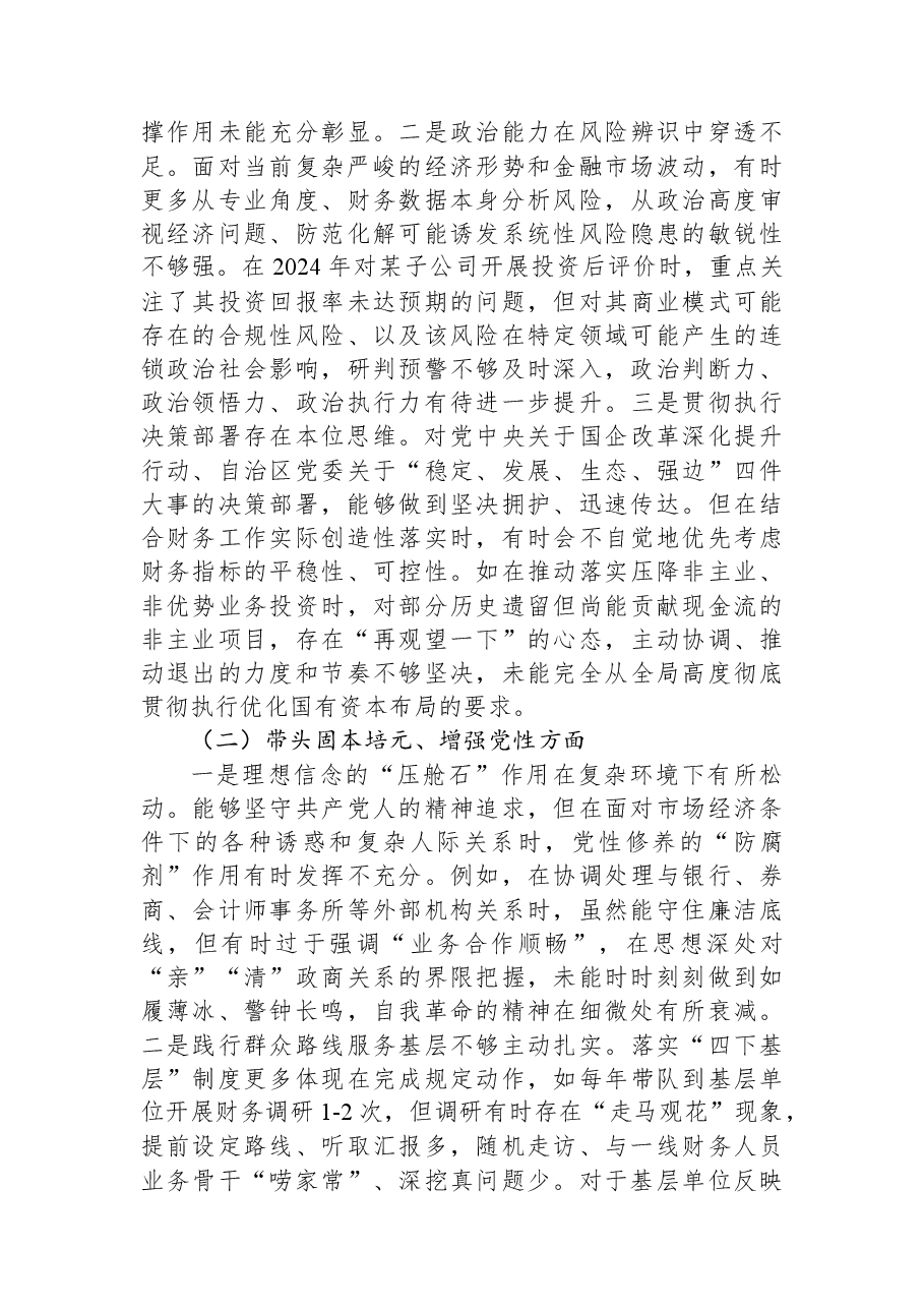 公司总会计师2025年度民主生活会个人对照检查材料(五个带头).docx,第2页预览