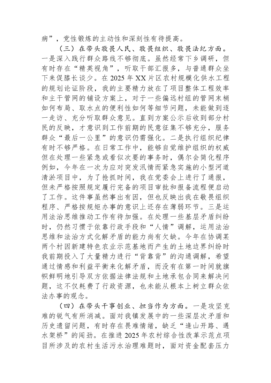 镇党委书记2025年度民主生活会对照检查材料(五个带头).docx,第3页预览