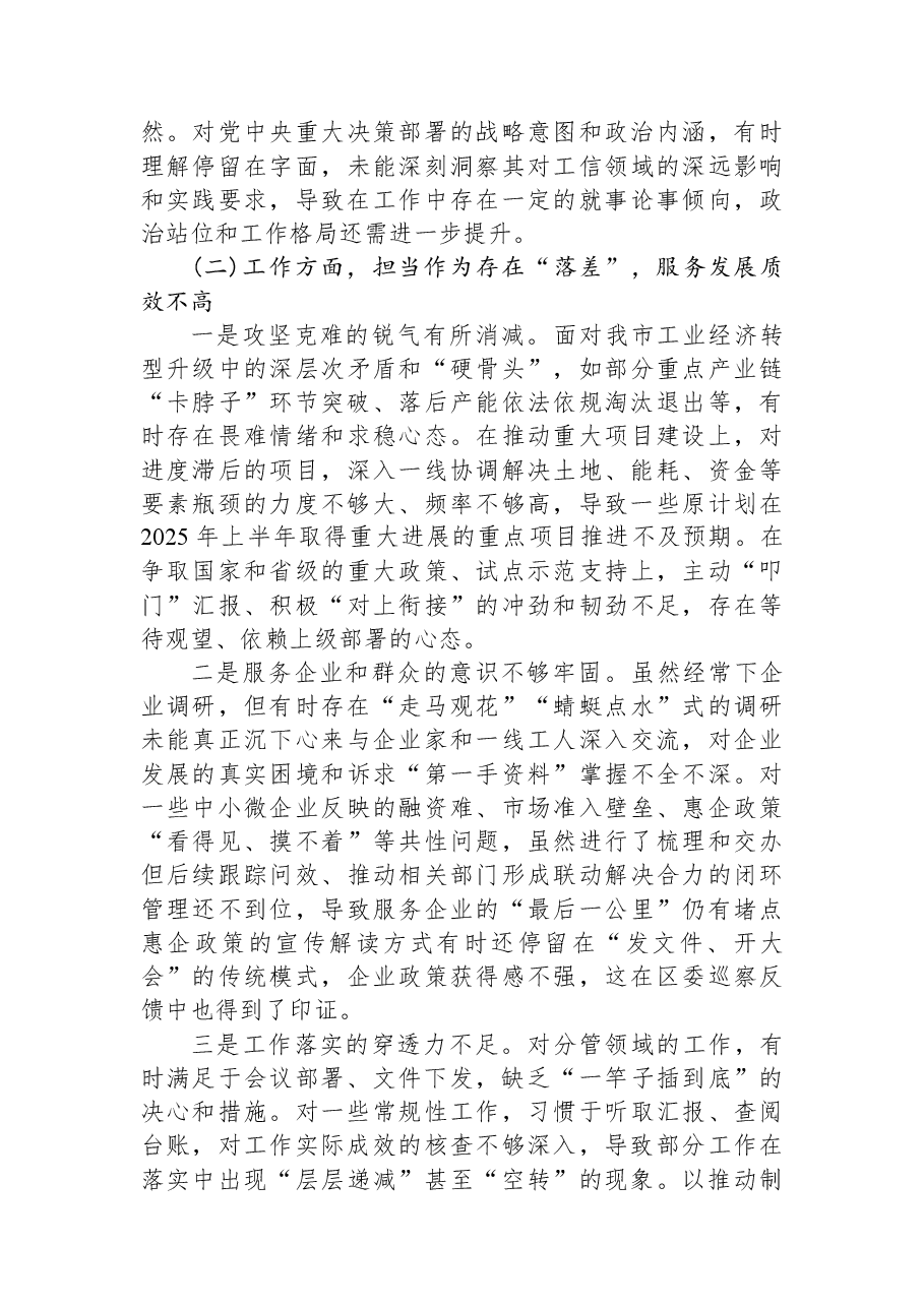 XX市工业和信息化局某某同志2025年度组织生活会对照检查材料.docx,第2页预览