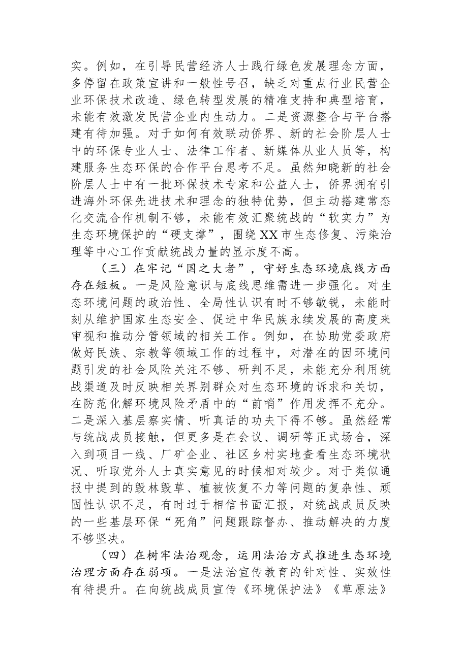 在市统战部中央生态环境保护督察通报典型案例问题整改专题民主生活会上的对照检查发言.docx,第2页预览