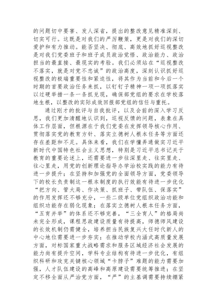 在高校党委关于教育部党组巡视整改专题民主生活会上的总结讲话.docx，第2页预览