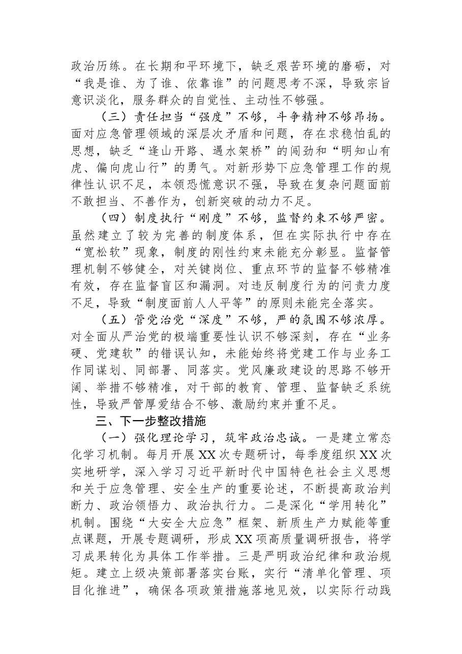 区应急管理局领导班子2025年度民主生活会对照检查材料.docx，第4页预览