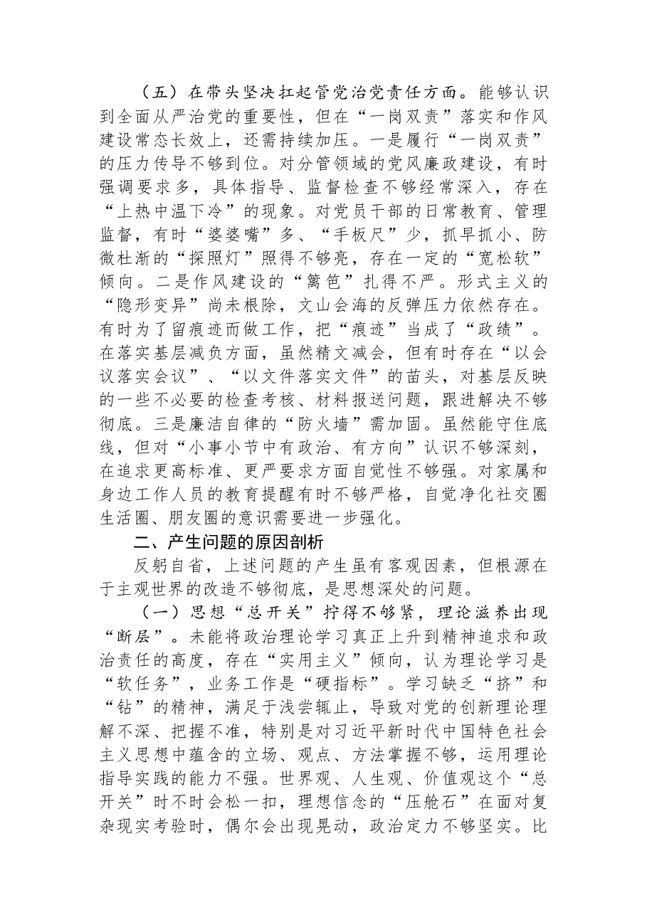 党员领导干部2025年度民主生活会对照检查材料.docx,第4页预览