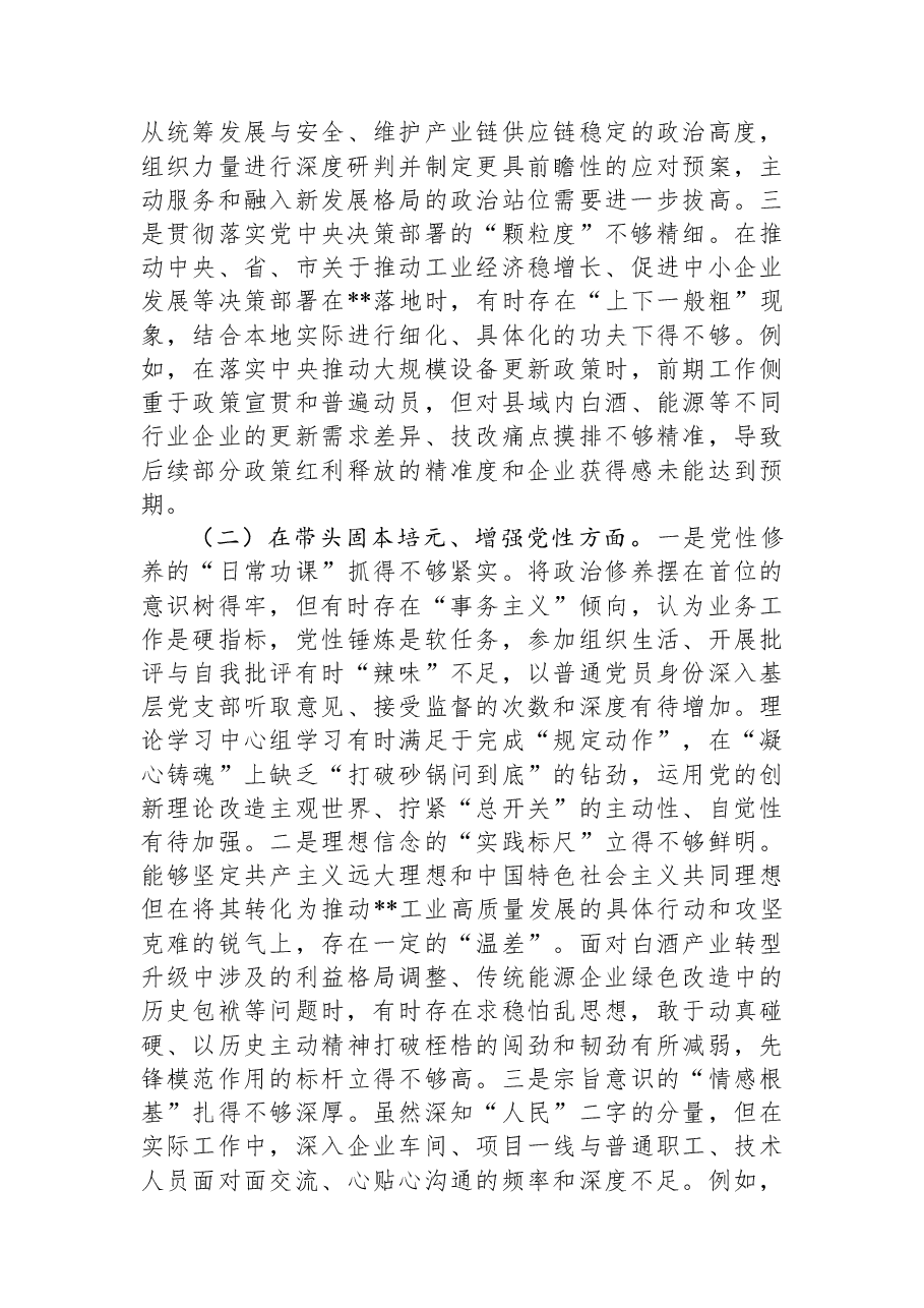工信局党组书记2025年度民主生活会个人对照检查材料(五个带头).docx,第2页预览