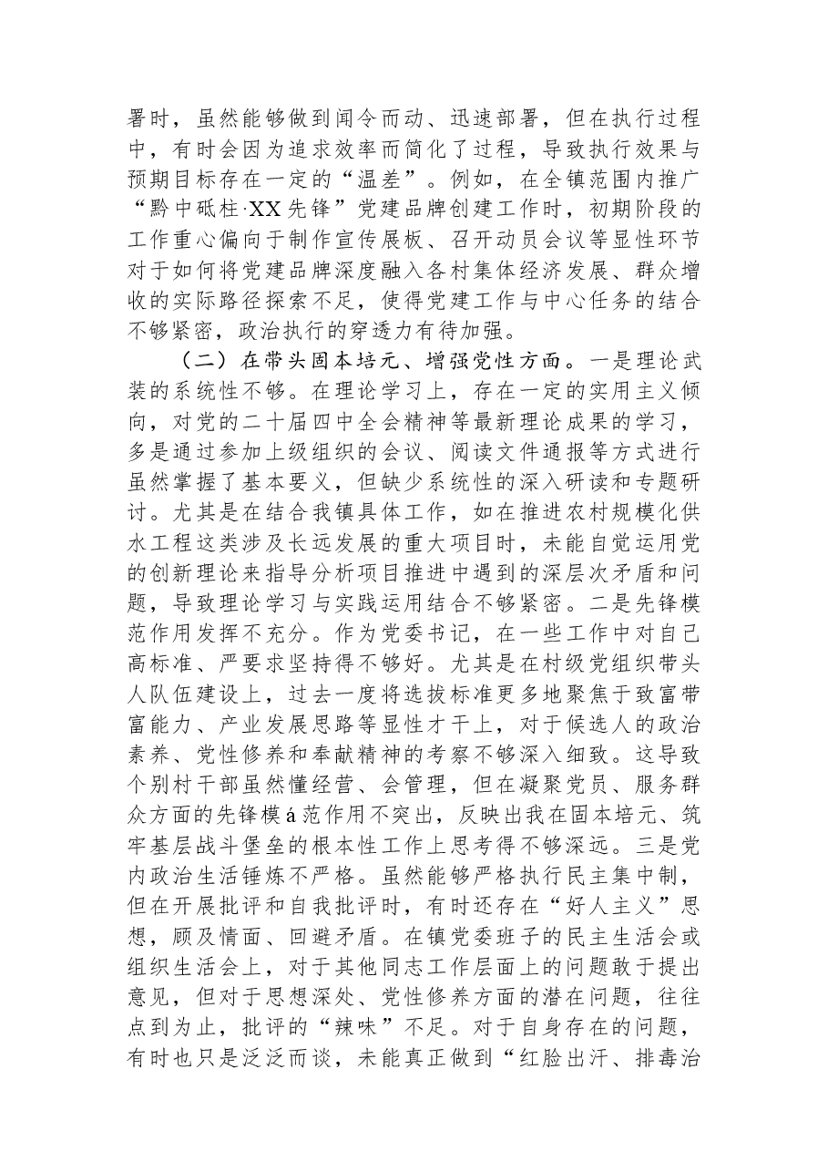 镇党委书记2025年度民主生活会对照检查材料(五个带头).docx,第2页预览