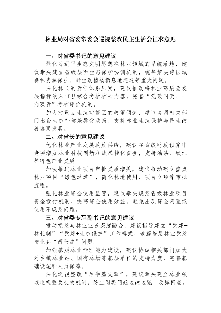 (4篇)林业局对省委常委会巡视整改民主生活会征求意见汇编.docx,第2页预览