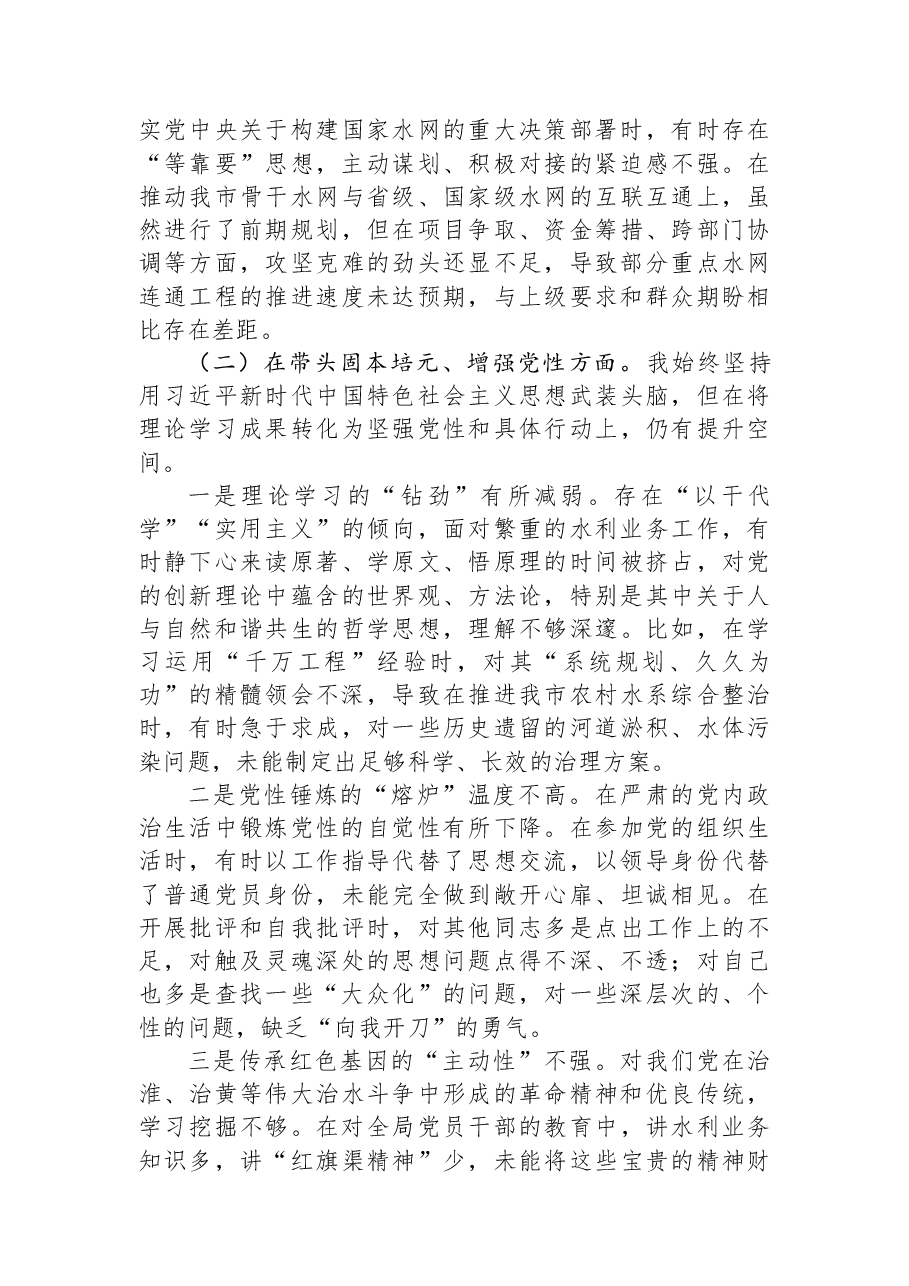 水利局党组书记2025年度民主生活会个人对照检查材料.docx,第2页预览