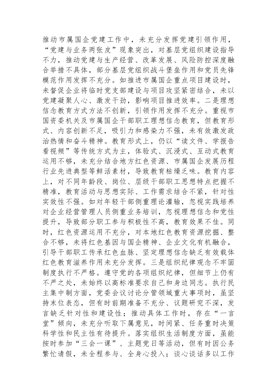 市国资委党委书记2025年度专题民主生活会对照检查发言材料.docx,第4页预览