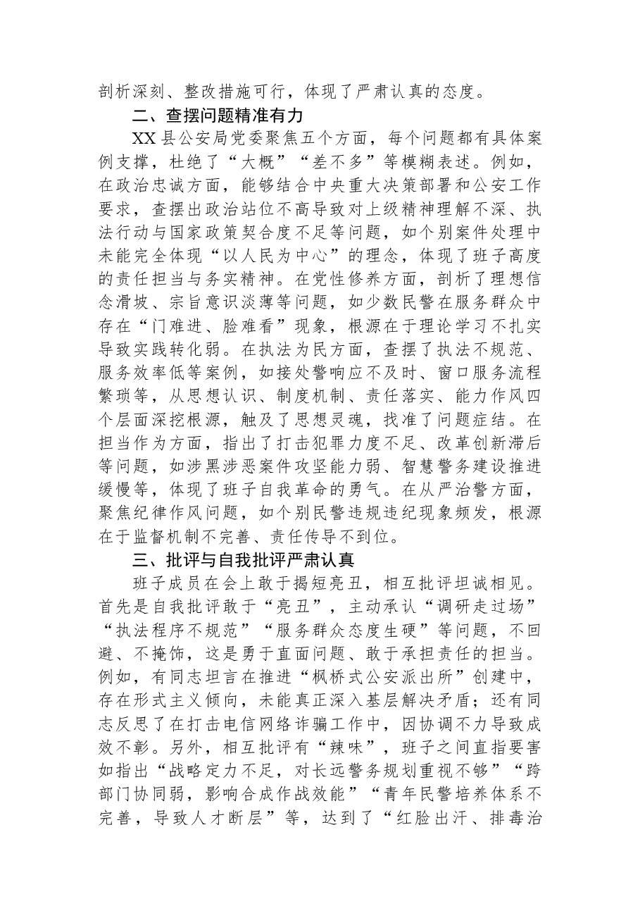 市公安局副局长在XX县公安局领导班子2025年度民主生活会上的点评讲话.docx,第2页预览