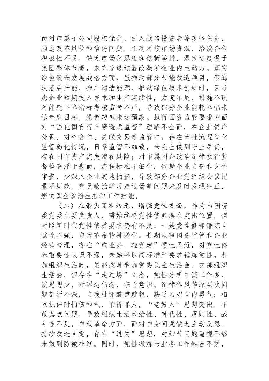 市国资委党委书记2025年度专题民主生活会对照检查发言材料.docx,第3页预览