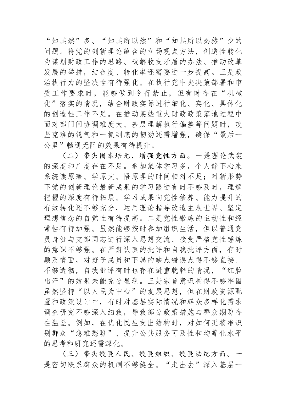 市财政局党组书记2025年度民主生活会对照检查发言材料.docx,第4页预览