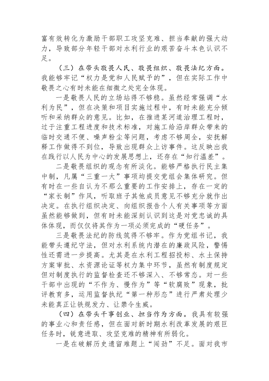 水利局党组书记2025年度民主生活会个人对照检查材料.docx,第3页预览