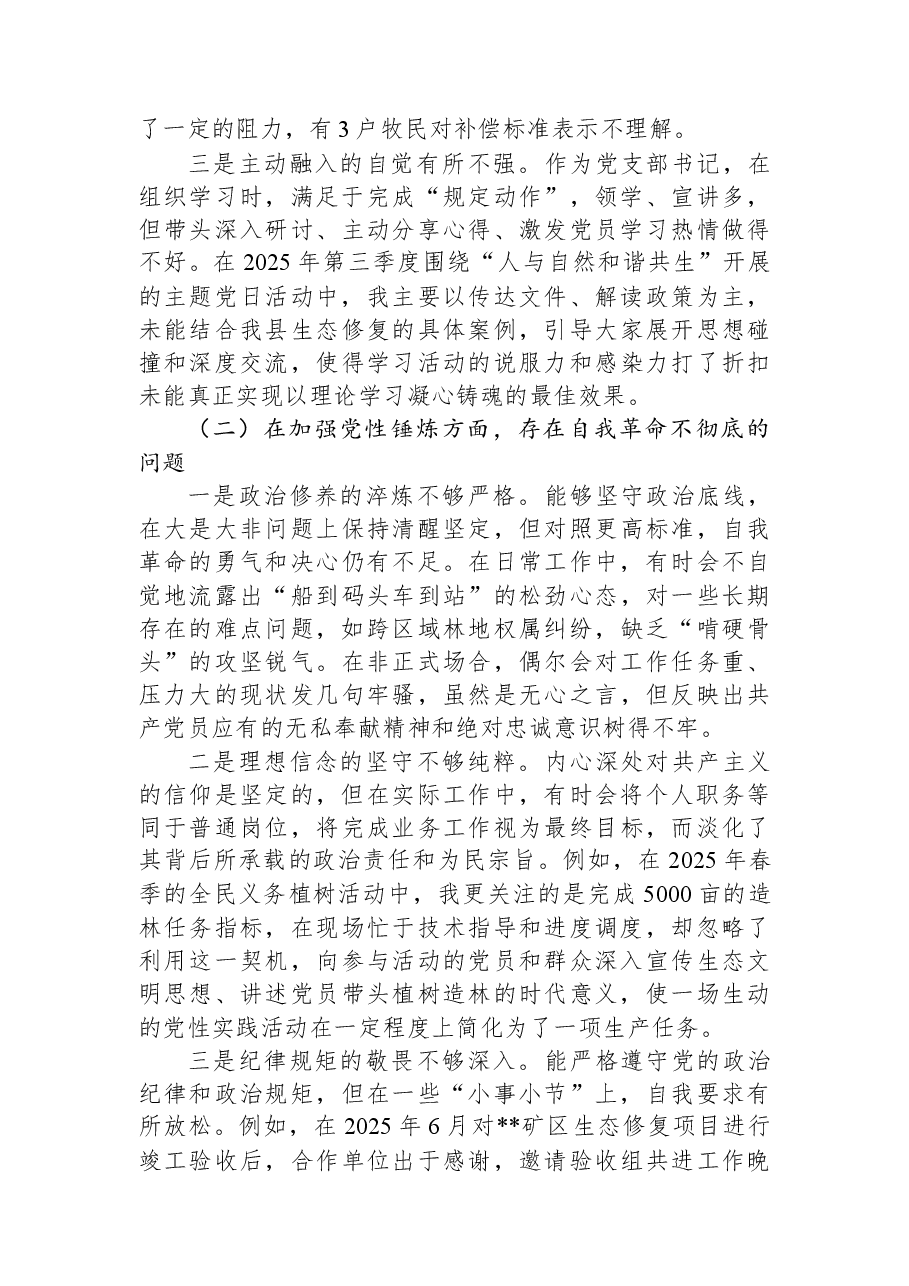 党支部书记2025年度组织生活会个人对照检查材料(六个对照).docx,第2页预览
