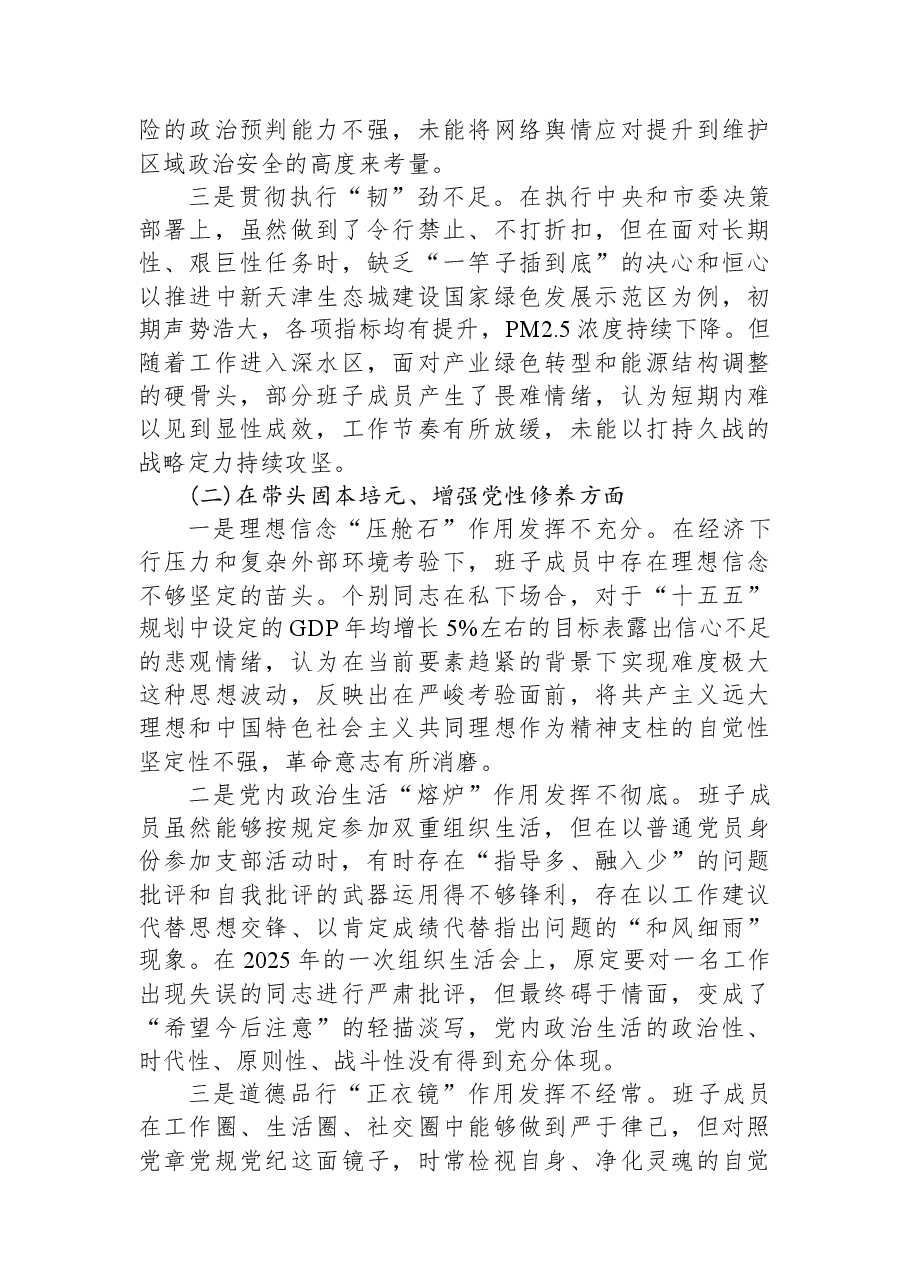 XX新区区委领导班子2025年度民主生活会对照检查材料(带案例).docx,第2页预览