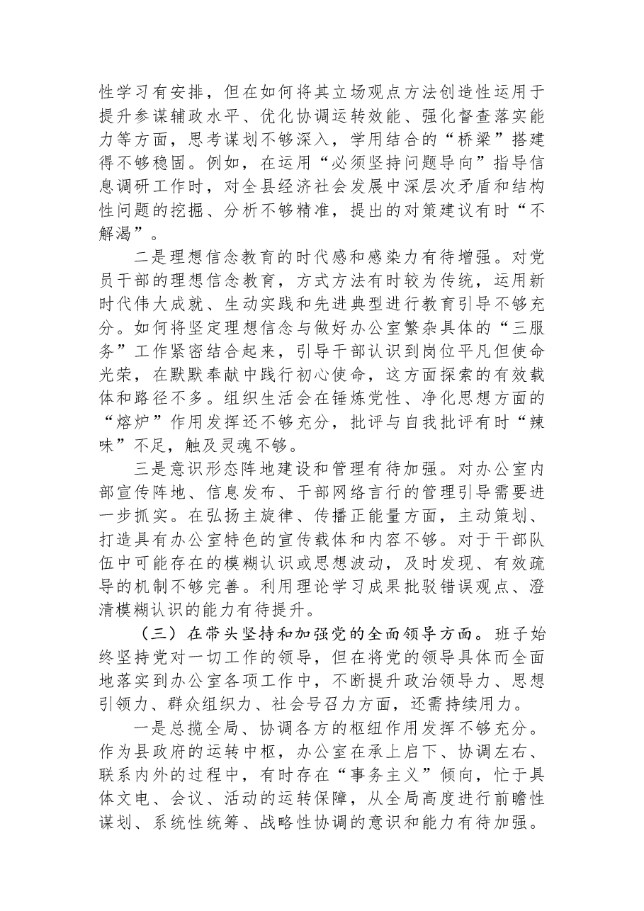 县政府办公室领导班子2025年度民主生活会对照检查材料.docx,第3页预览