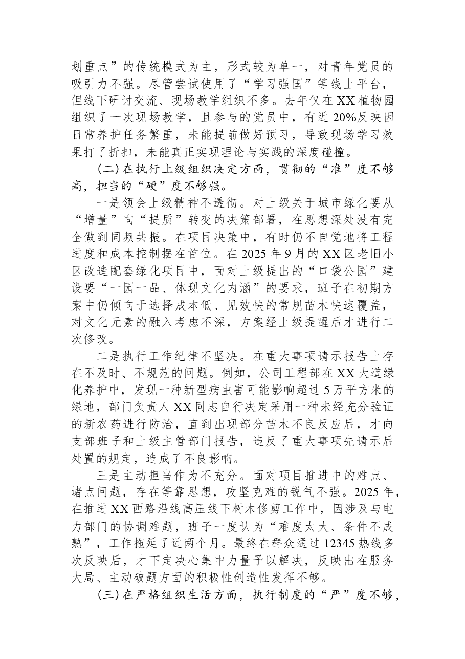 林草局下属公司党支部2025年度组织生活会班子对照检查材料(六个对照).docx,第2页预览