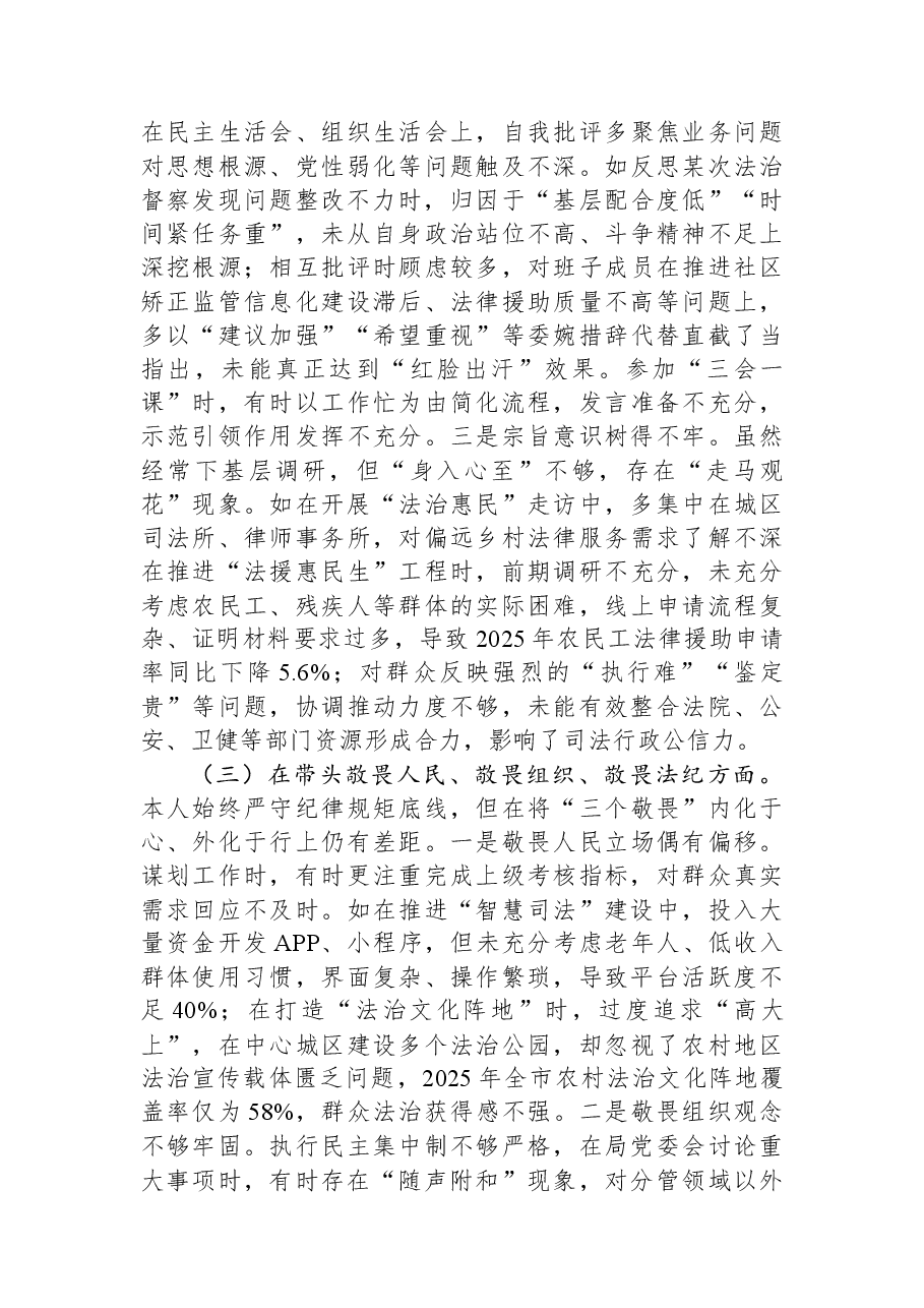 市局局长2025年度民主生活会对照检查发言材料(围绕“五个带头”).docx,第3页预览