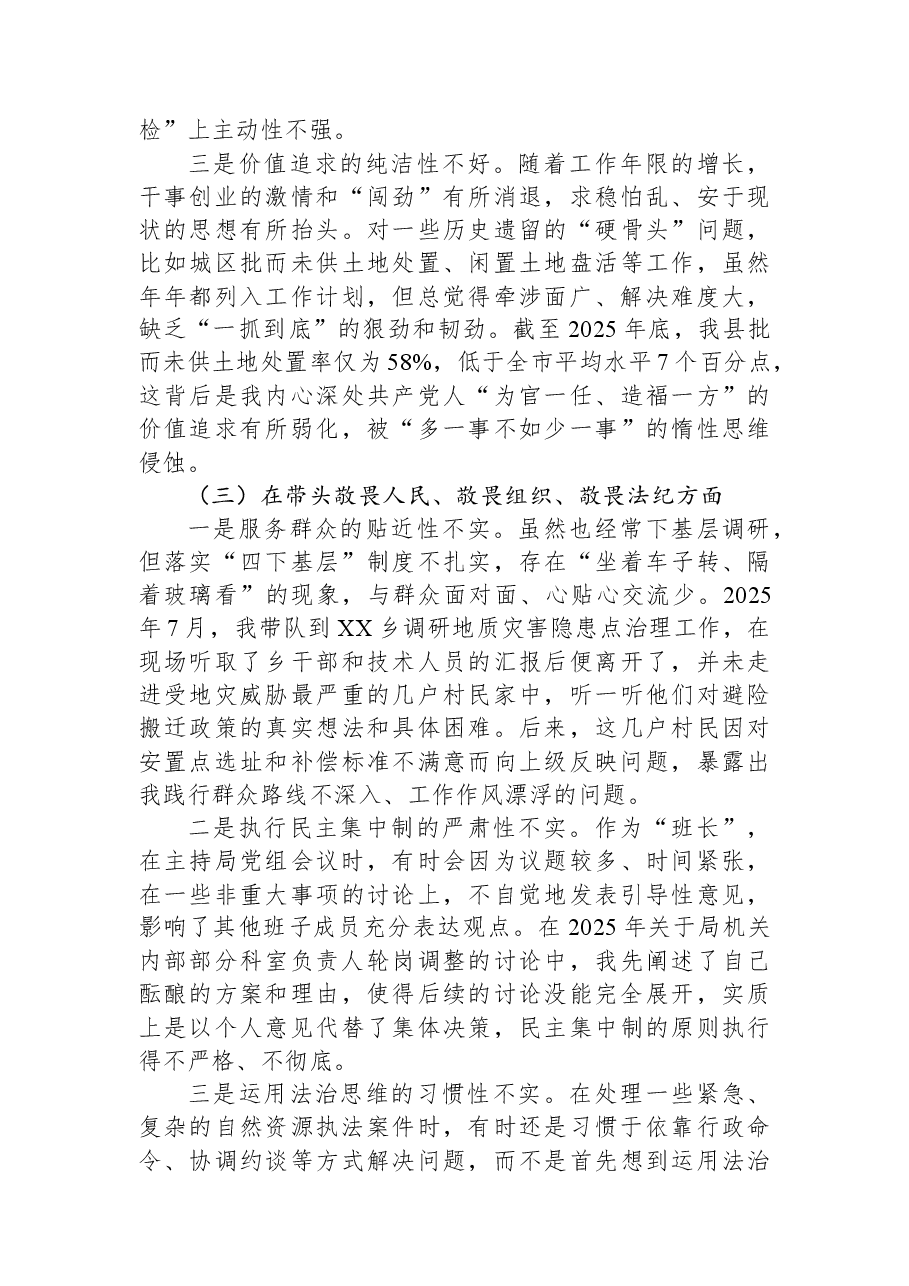 县自然资源局主要领导2025年度民主生活会个人对照检查材料(带案例).docx,第3页预览