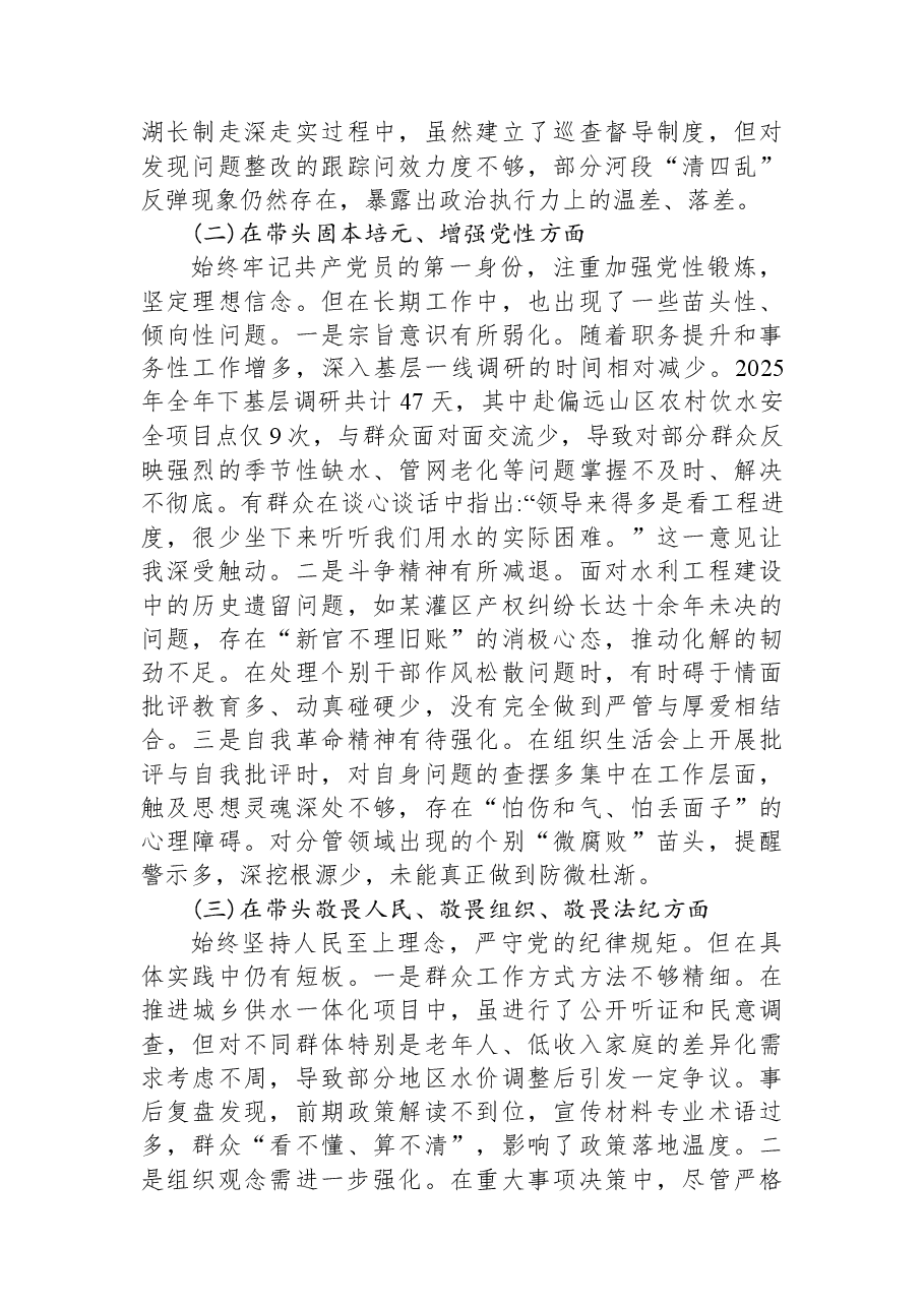 水利局党组书记2025年度民主生活会对照检查报告(五个带头).docx,第2页预览