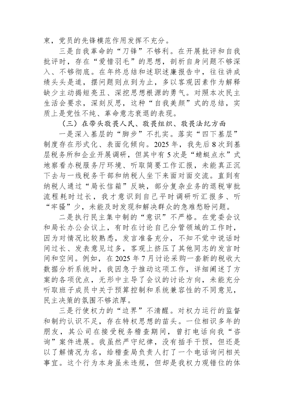 区税务局2025年度民主生活会个人对照检查材料(五个带头).docx,第3页预览