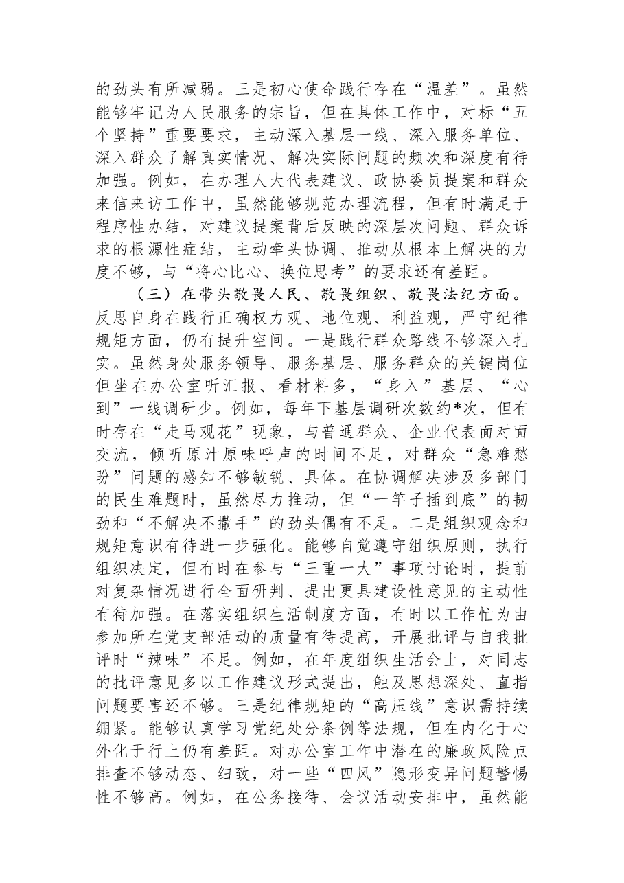 市政府办公室主任2025年度民主生活会对照检查材料.docx,第3页预览