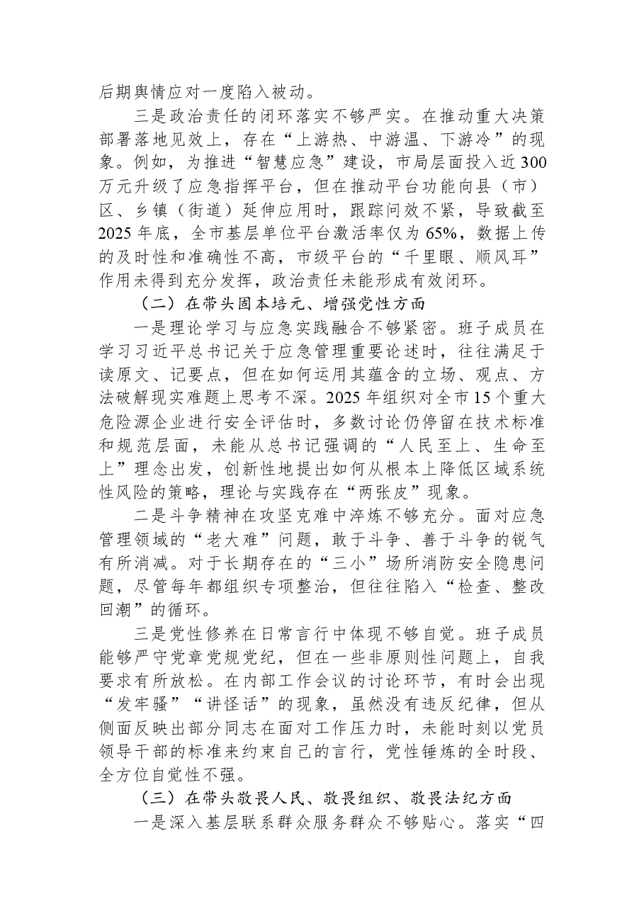 市应急管理局领导班子2025年度民主生活会对照检查材料(带案例).docx,第2页预览