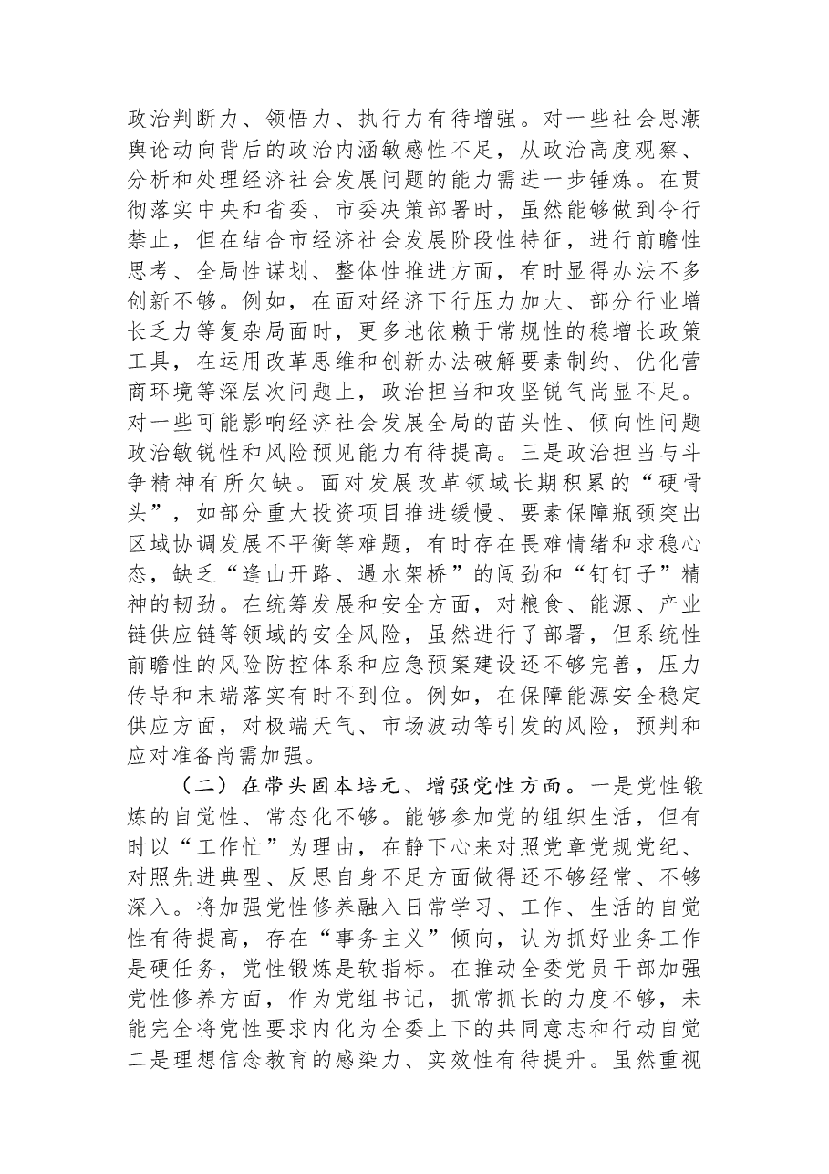 市发改委主任2025年度民主生活会对照检查发言材料.docx，第2页预览