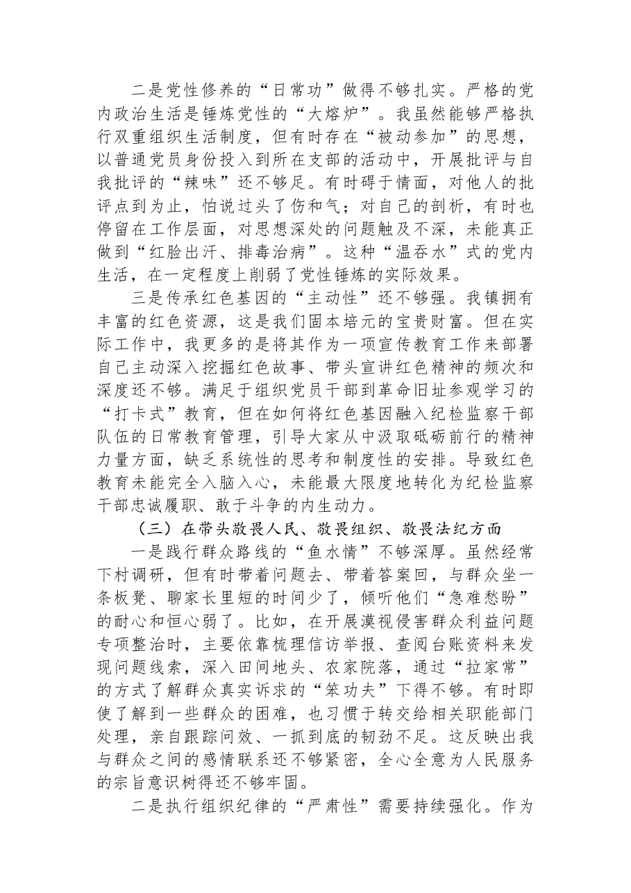 镇纪委书记2025年度民主生活会个人对照检查材料.docx,第3页预览
