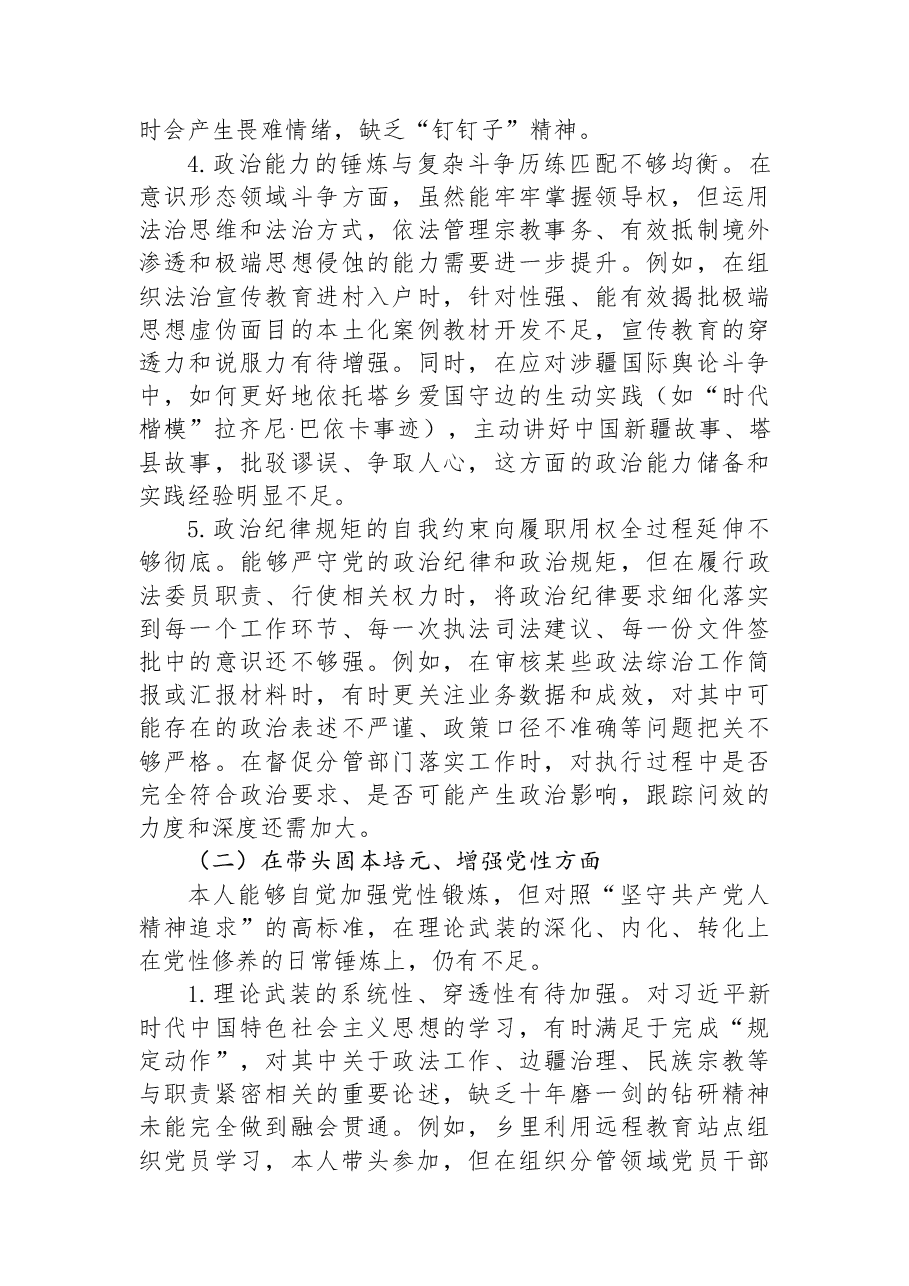 乡党委副书记、政法委员2025年度民主生活会个人对照检查发言材料.docx,第3页预览