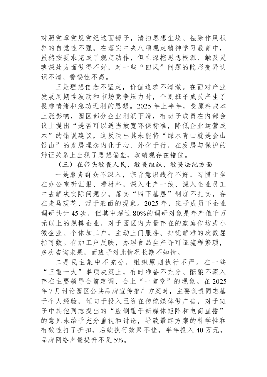 园区服务中心领导班子2025年度民主生活会对照检查材料(五个带头).docx,第3页预览