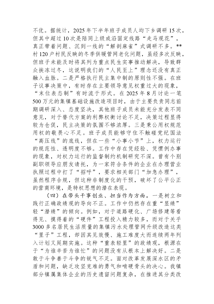 镇党委领导班子2025年度民主生活会对照剖析材料（带案例）.docx，第3页预览