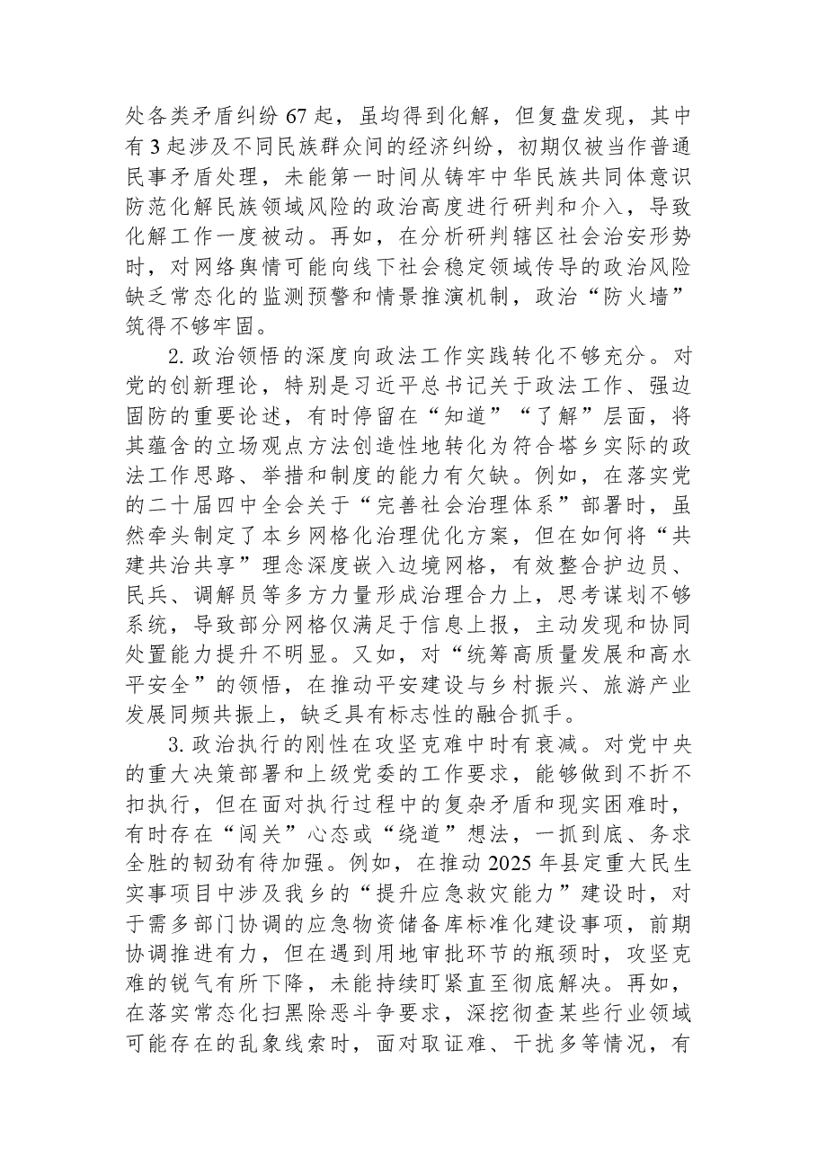 乡党委副书记、政法委员2025年度民主生活会个人对照检查发言材料.docx,第2页预览