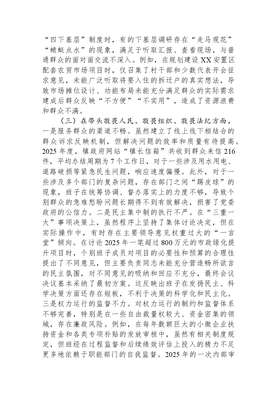 镇领导班子2025年度民主生活会对照检查材料.docx,第3页预览