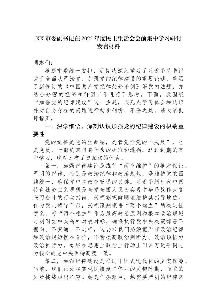 (3篇)市委副书记在2025年度民主生活会会前集中学习研讨发言材料汇编.docx,第2页预览