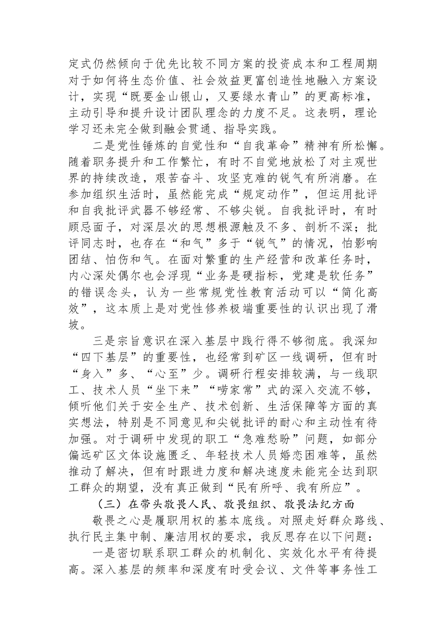 XX铁矿公司党委书记2025年度民主生活会对照检查材料.docx,第3页预览