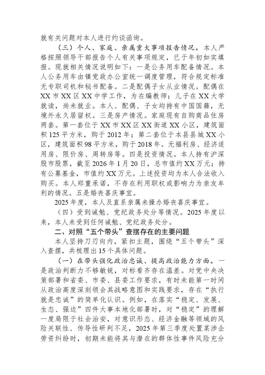 乡镇党委书记2025年度民主生活会个人对照检查材料(带案例剖析).docx,第2页预览