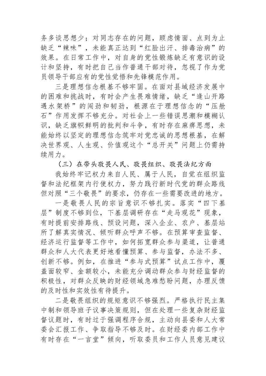 XX县人大财经委主任2025年度民主生活会对照检查材料.docx,第3页预览