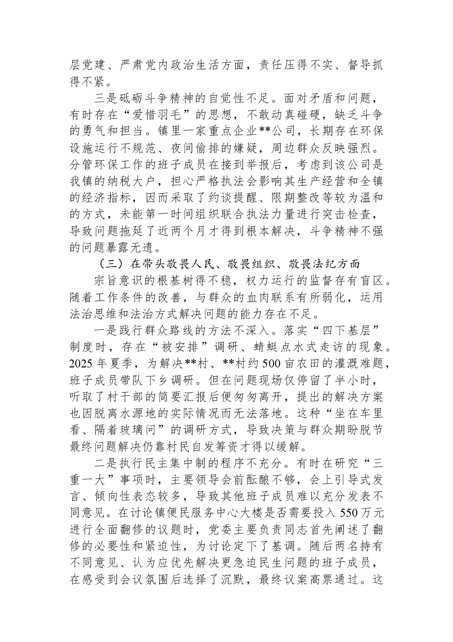 镇党委领导班子2025年度民主生活会对照检查材料(含案例).docx,第3页预览