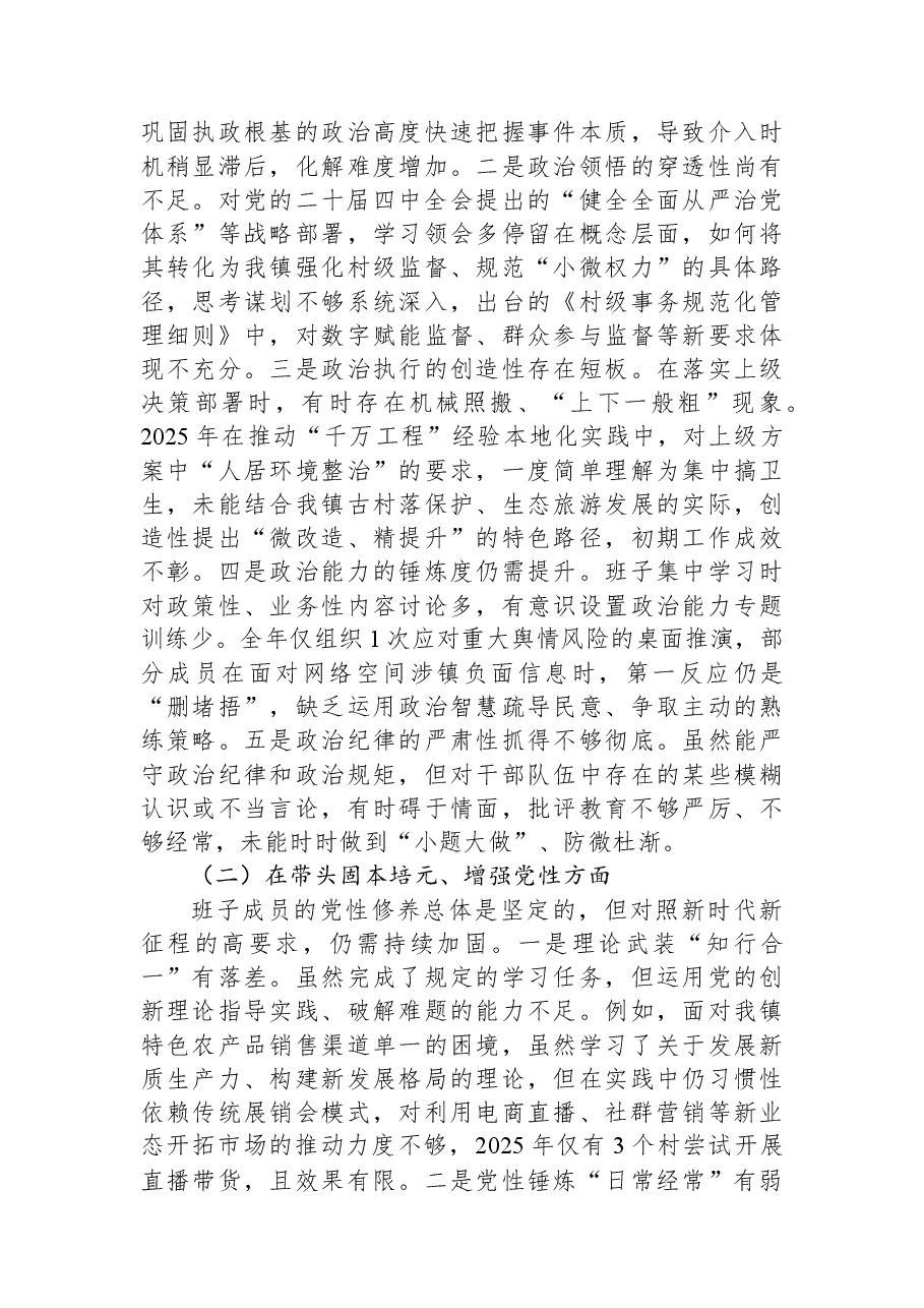 镇党委领导班子关于2025年度民主生活会对照检视发言材料.docx,第4页预览