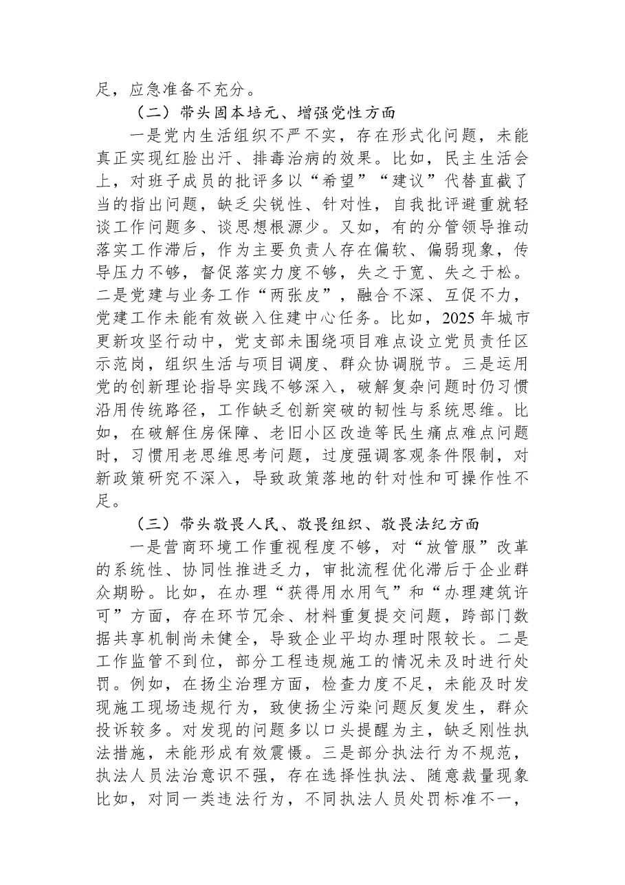 某区住建局主要领导2025年民主生活会个人发言提纲.docx,第2页预览