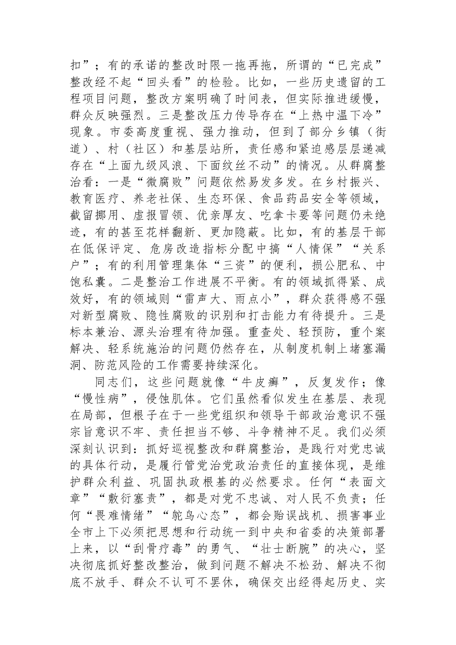 在全市2025年度落实省委巡视反馈意见整改工作推进会上的讲话.docx,第3页预览
