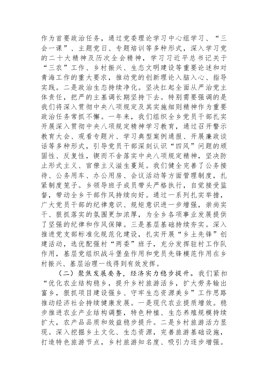 XX乡党委书记在全乡2025年度工作总结暨表彰大会上的讲话.docx,第2页预览