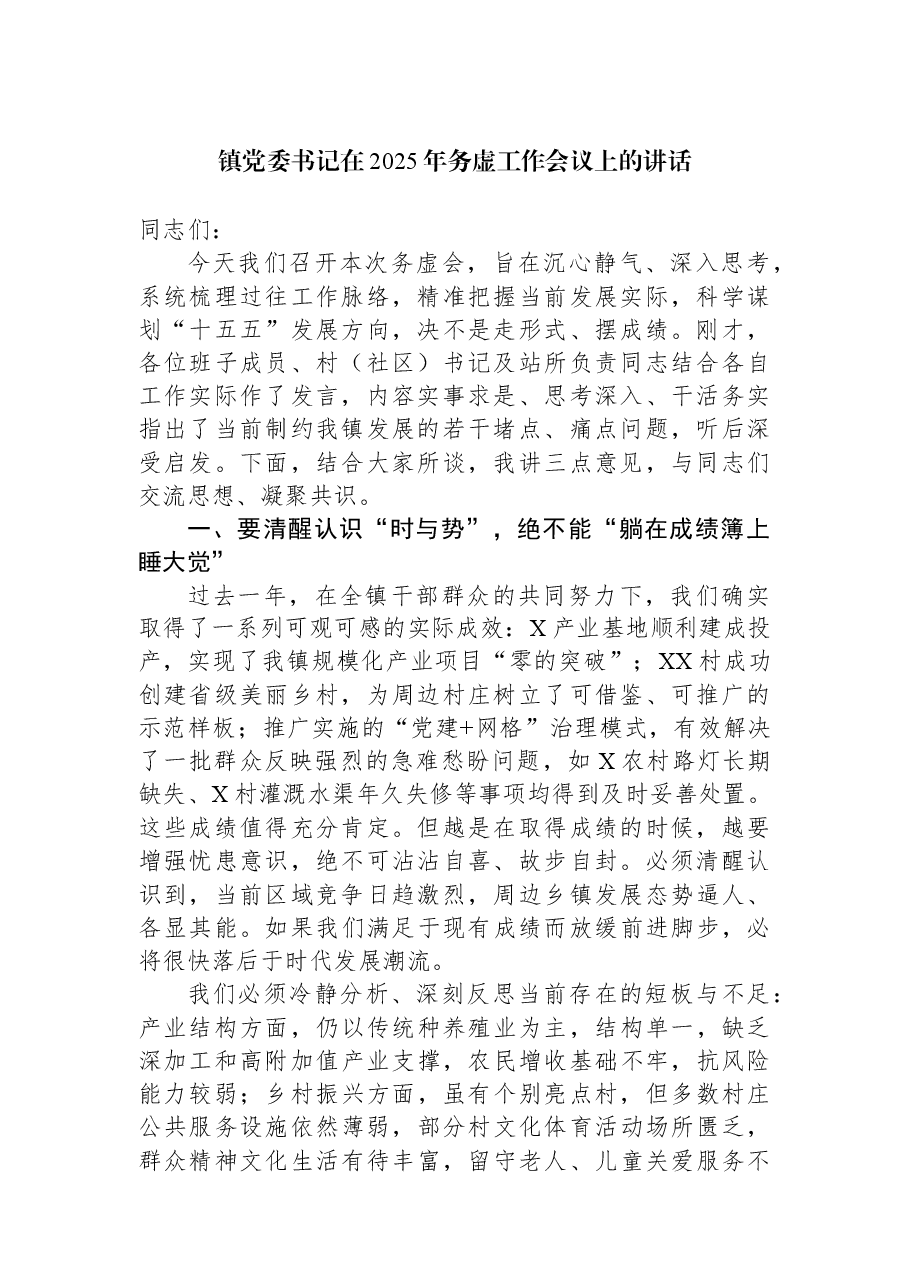 镇党委书记在2025年务虚工作会议上的讲话.docx,第1页预览