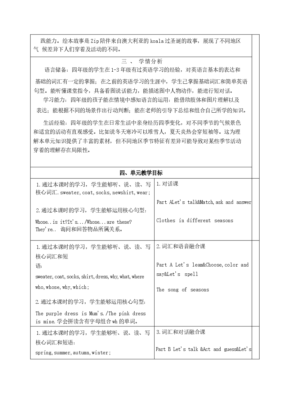 2026年课件-(人教PEP版2026新教材)英语四年级上册 Unit6 大单元教学设计-新版.docx,第4页预览