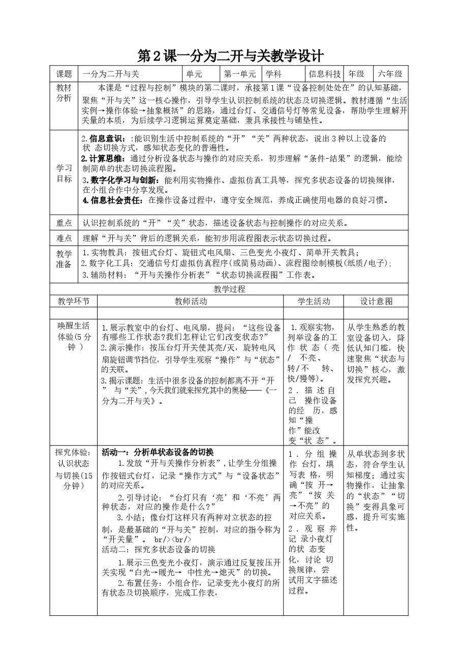 2026年义务教育人教版信息科技六年级全册教学设计上下册30课时新版.docx,第4页预览