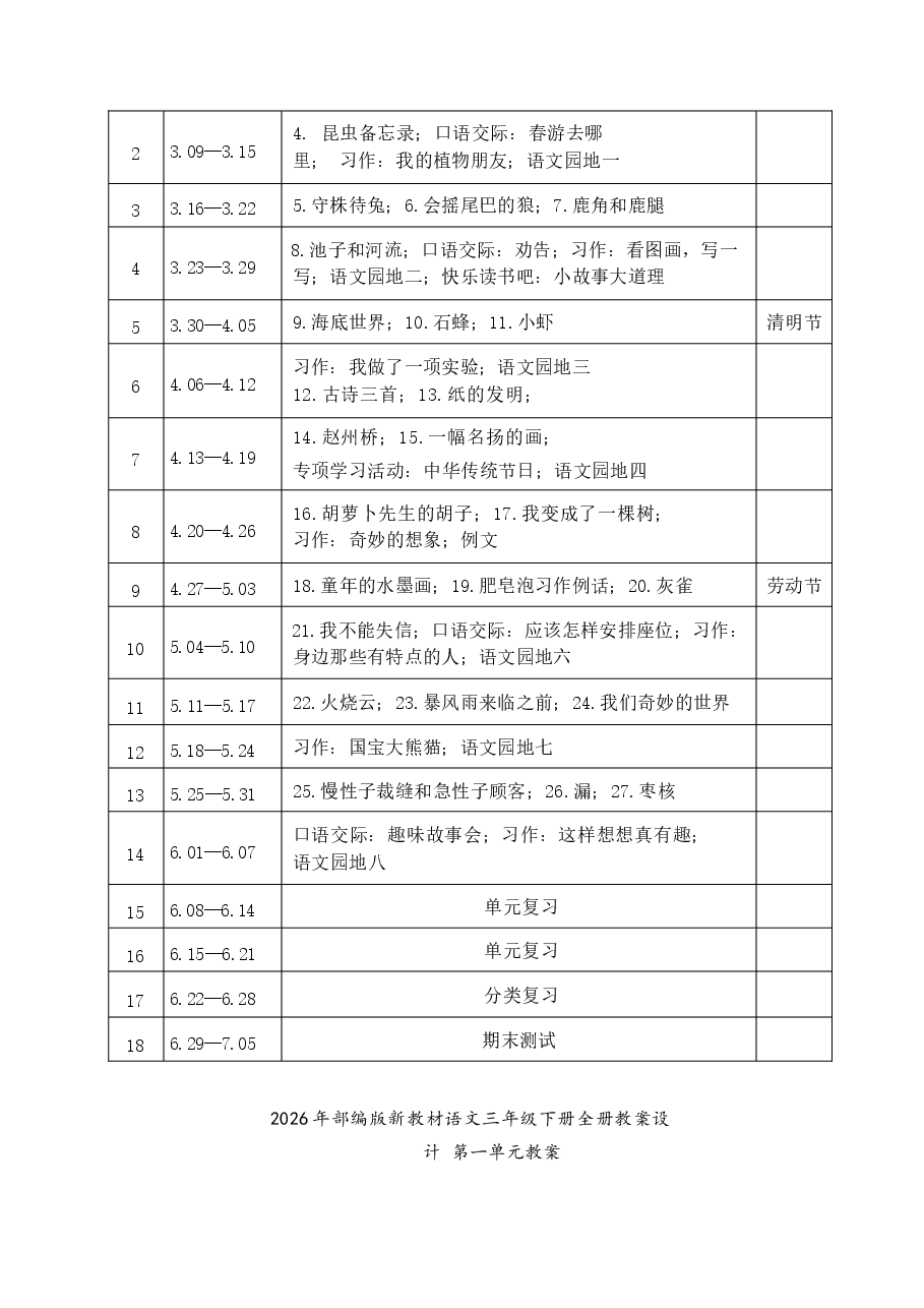 2026年部编版新教材语文小学三年级下册全套教案设计(含教学计划).docx,第4页预览