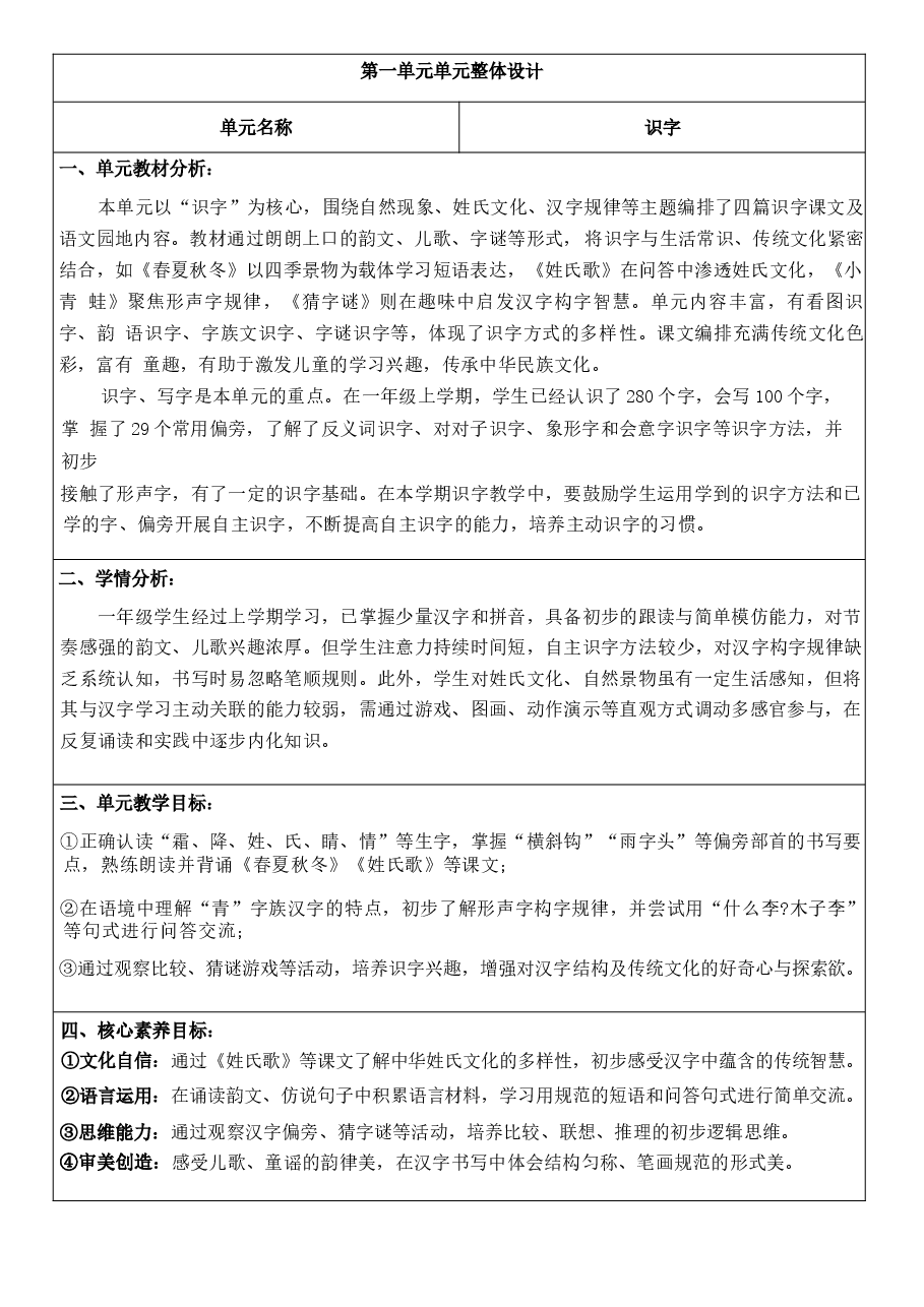 2026年-(新教材)2026年春期部编人教版一年级下册语文全册核心素养教案(反思无内容)(全册共300页)新版.docx,第1页预览