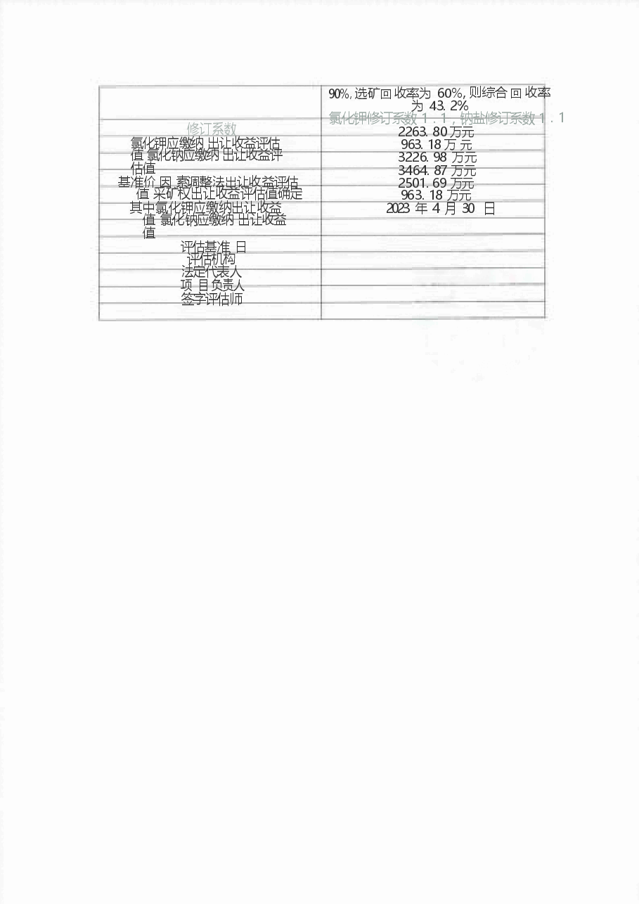 《青海霍布逊地矿化工(集团)有限公司察尔汗盐湖霍布逊区段北矿段钾镁盐矿采矿权(部分资源)出让收益评估报告》主要参数表.docx,第2页预览