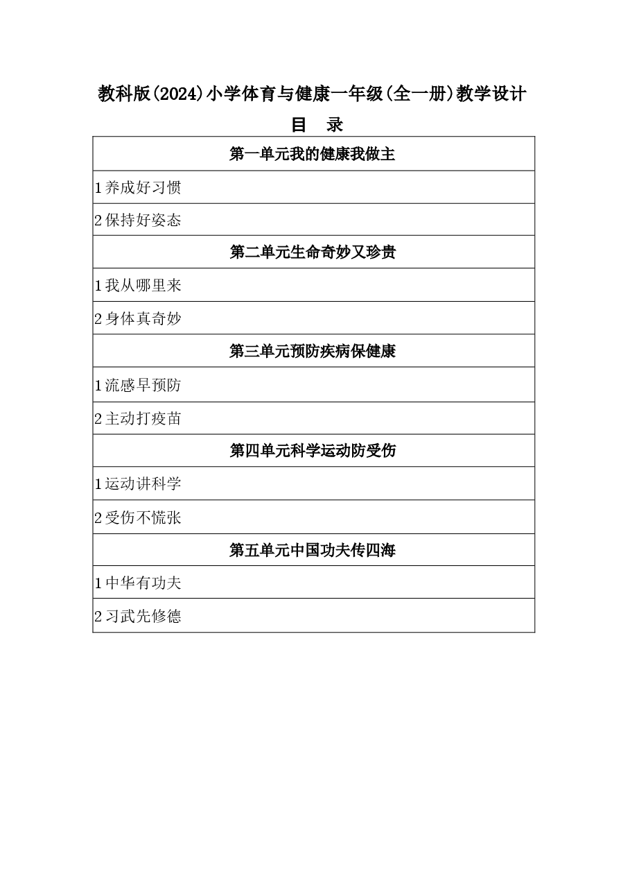 新版【新教材】2025-2026学年教科版(2024)体育一年级全一册教案.docx,第1页预览