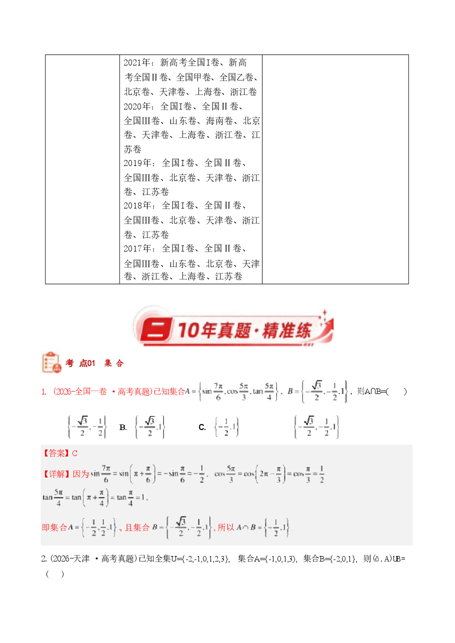 新版2027历年高考数学真题练习:集合、常用逻辑用语与复数(十年).pdf,第3页预览